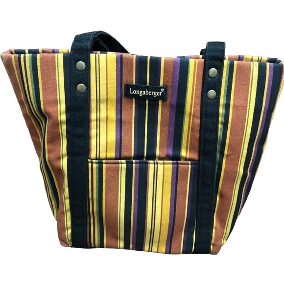 Lot of 3 Longaberger 2 Lunch Totes 1 Matching Clutch Fabric Lined Stripes VGC - Picture 5 of 11